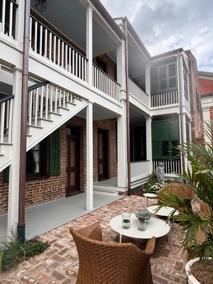 Galleried porches and courtyard seating at the Chighizola House